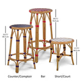 Valence French Bistro Rattan Counter Stool - Crosses - Red/Navy Blue/White