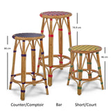 Valence French Bistro Rattan Short Stool - Basket - Yellow/Green/Gold