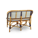 Valence French Bistro Rattan Banquette/Bench, 2-Seat - Vertical Pattern - White/Silver/Navy Blue