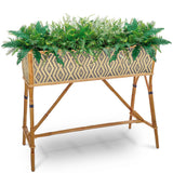 Lyon French Bistro Rattan Planter with Stand (Flower Box) - Small Diamonds - Gold/Navy Blue