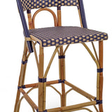 Valence French Bistro Rattan Bar Chair - Large Squares - Navy Blue/Gold