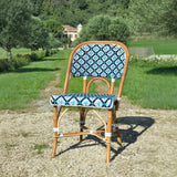 Valence French Bistro Rattan Chair - Crosses - White/Navy Blue/Sky Blue