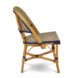Valence French Bistro Rattan Chair - Reverse Diamonds - Gold/Navy Blue