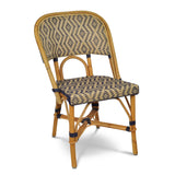 Valence French Bistro Rattan Chair - Reverse Diamonds - Gold/Navy Blue