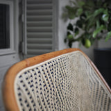 Lyon French Bistro Rattan Banquette/Bench, 2-Seater - Diamonds, Gold/Navy Blue/White