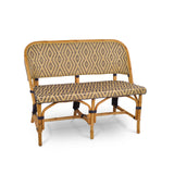 Lyon French Bistro Rattan Banquette/Bench, 2-Seater - Diamonds, Gold/Navy Blue/White