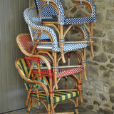 Paris French Bistro Rattan Armchair - Small Squares - White/Black