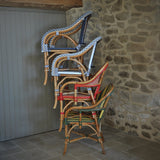 Paris French Bistro Rattan Armchair - Small Squares - Navy Blue/White
