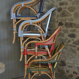 Paris French Bistro Rattan Armchair - Small Squares - White/Navy Blue