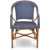 Paris French Bistro Rattan Armchair - Small Squares - Navy Blue/White