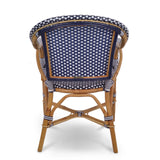 Paris French Bistro Rattan Armchair - Small Squares - Navy Blue/White