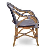 Paris French Bistro Rattan Armchair - Small Squares - Navy Blue/White