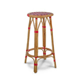 Valence French Bistro Rattan Bar Stool - Crosses - Red/Navy Blue/White
