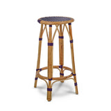 Valence French Bistro Rattan Bar Stool - Small Squares - Navy Blue/White
