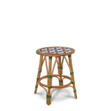 Valence French Bistro Rattan Short Stool - Fleurs - White/Green/Orange
